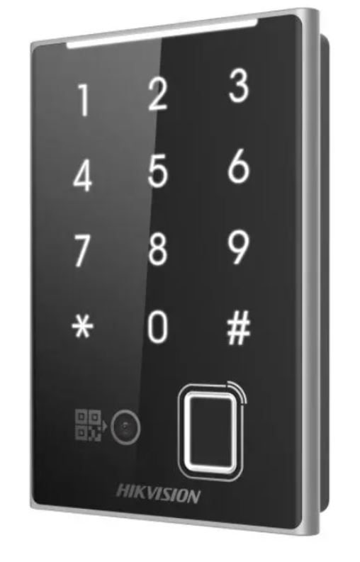 Pin-kód, Mifare kártya és QR kód olvasó, IP65 kültéri, Hikvision DS-K1109DKFB-QR